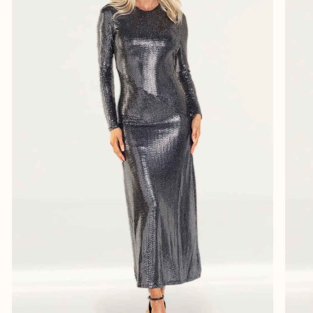 Bardot Silver Sequin Long Dress